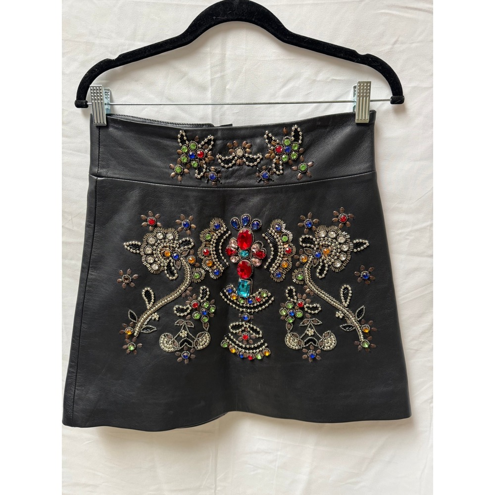 Nasty Gal Embellished Beaded Genuine Leather Mini Skirt